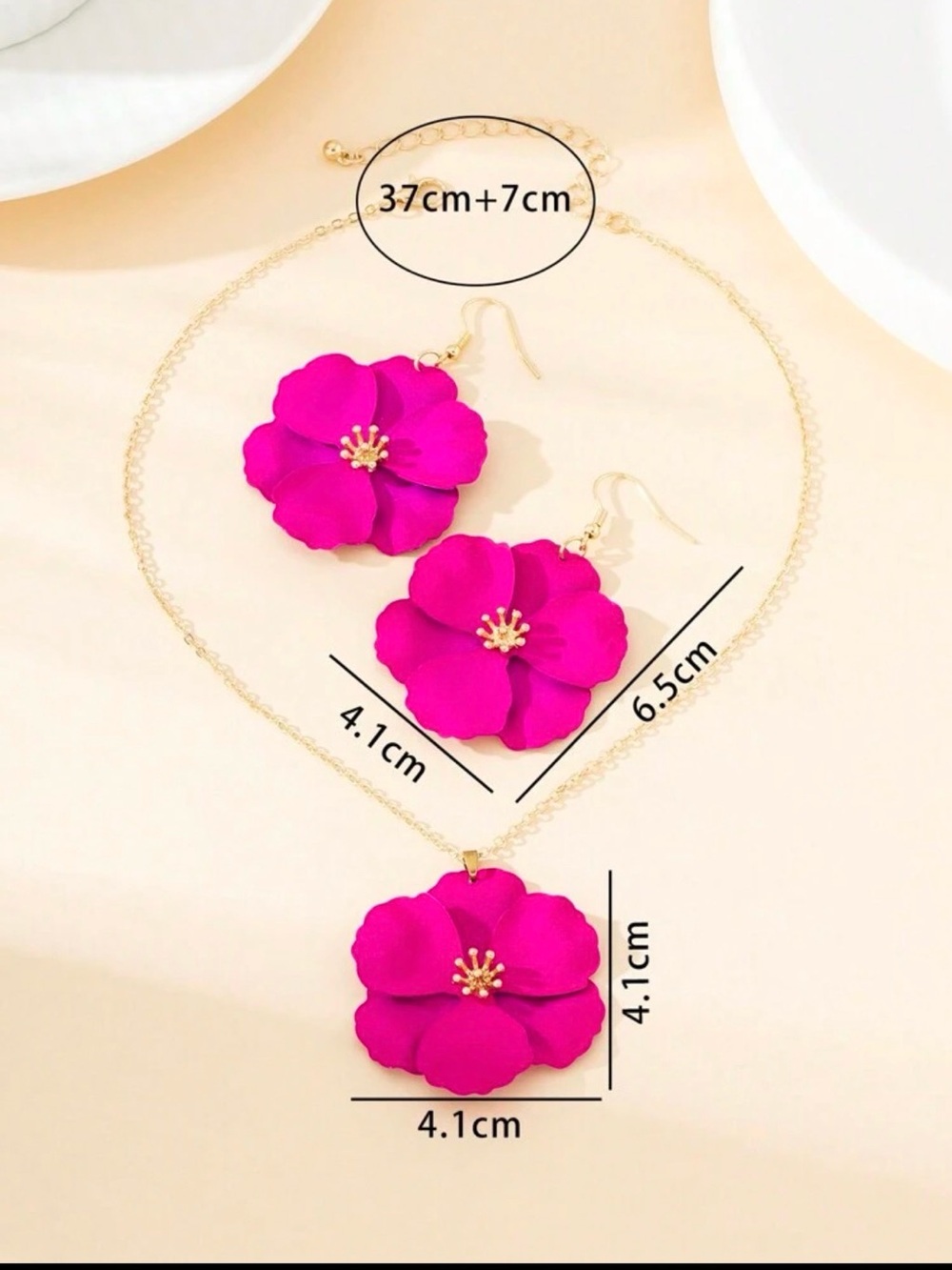 Gold-Accent Hot Pink Floral Necklace & Earring Set - Picture 2 of 2